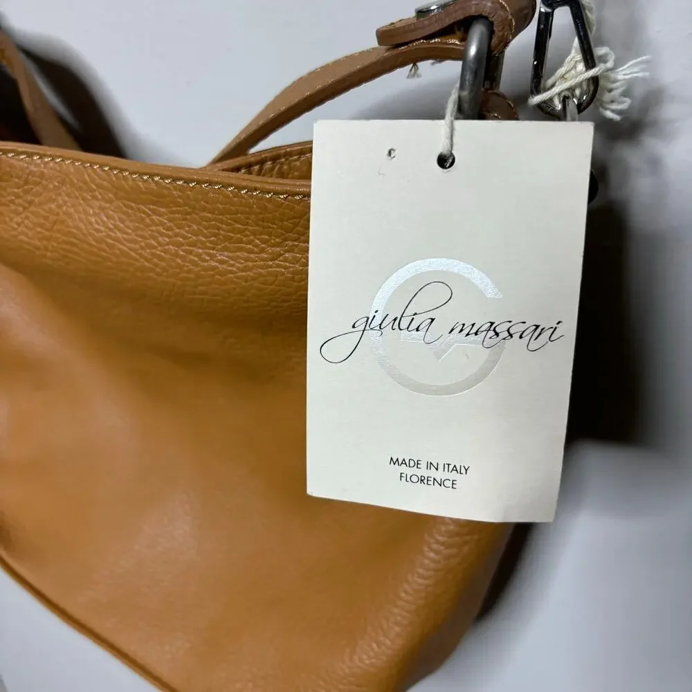 Giulia Massari Cognac Leather Hobo Shoulder Bag NWT Slouchy Purse